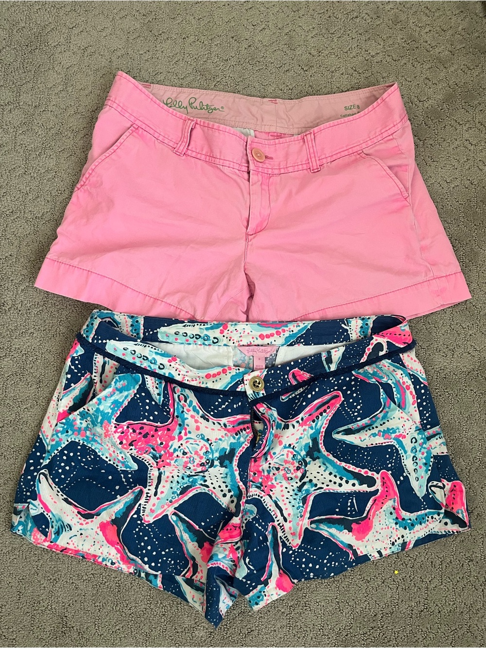 Lilly Pulitzer Pink Chino and Navy Starfish Print Shorts Set